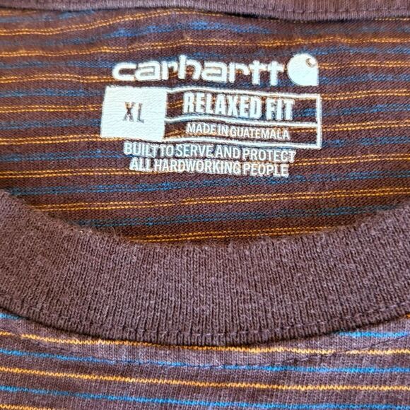 Carhartt T Shirt Relaxed Fit Heavyweight Short Sleeve Pocket Stripe Mens XL - Picture 7 of 9
